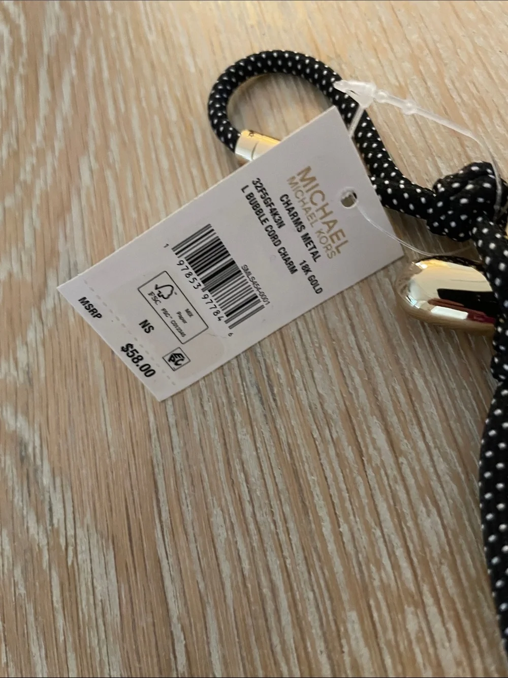 Michael Kors Initial Gold-Tone and Speckled Cord Bag Charm L, NWT